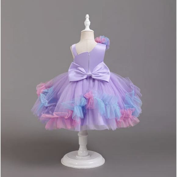 Elegant Princess Purple Party Dress Size 130 US 5T-6T Tulle Bow Sequin Dress - Picture 10 of 13